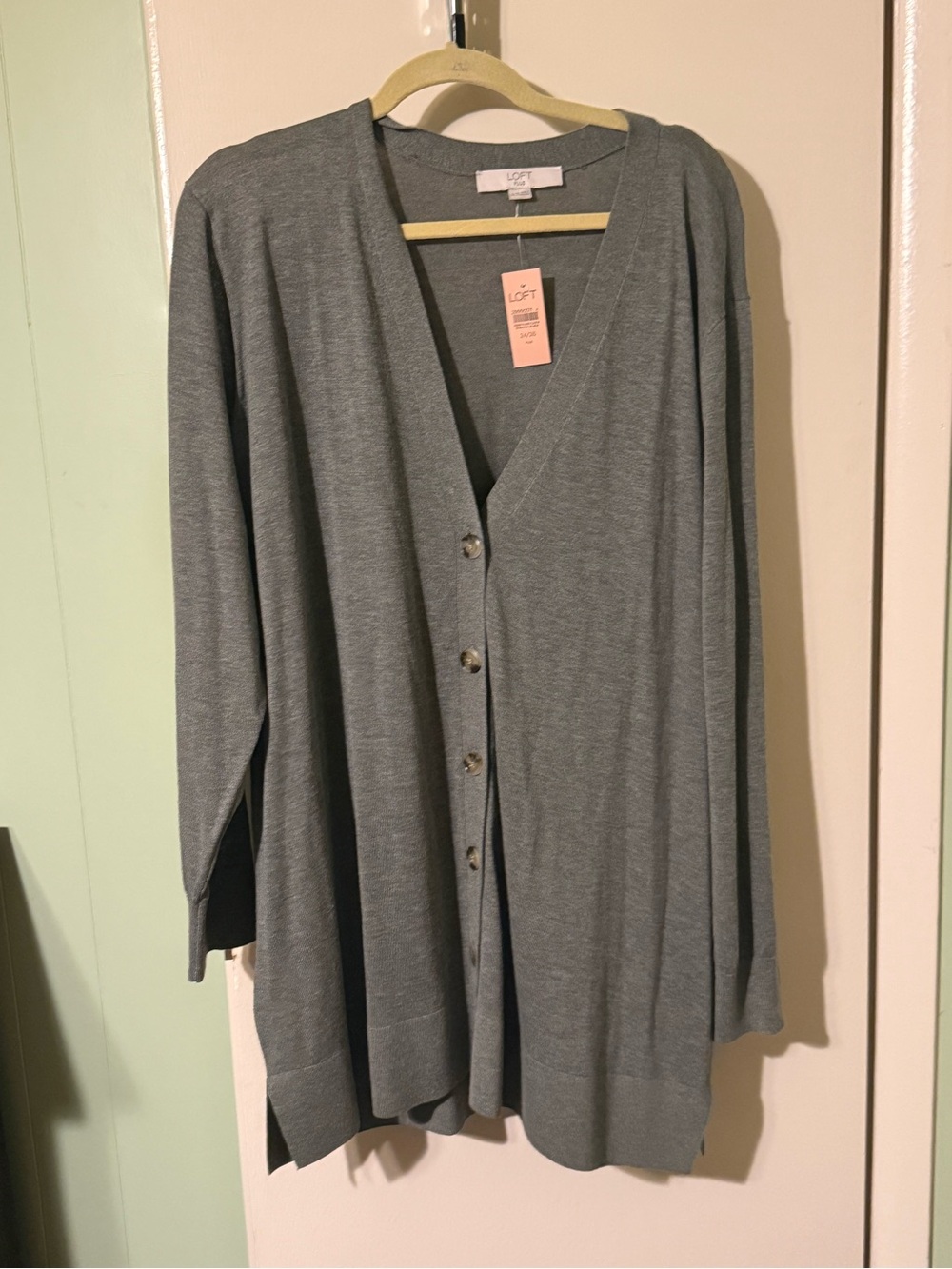LOFT Gray Lightweight V-Neck Button Cardigan